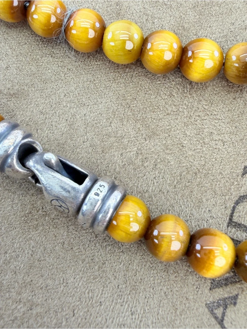 David Yurman Sterling SIlver Tigers Eye 6mm Spiritual Beads Bracelet